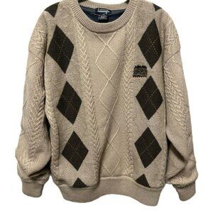 VTG Etonic Golfwear Mens Sweater Medium Wool Wind stopper Argyle Pullover Golf